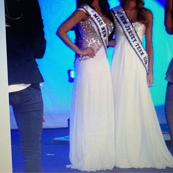 White One Shoulder Ruffled Gown - Picture 8 of 8